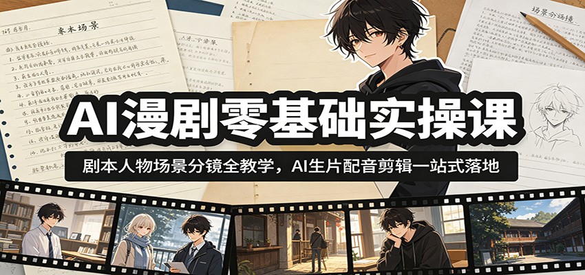 AI漫剧零基础实操课：剧本人物场景分镜全教学，AI生片配音剪辑一站式落地-千城资源网
