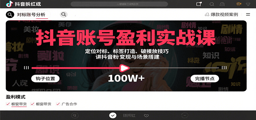 抖音账号盈利实战课，定位对标、标签打造、破播放技巧，讲涨粉变现与场景搭建-千城资源网