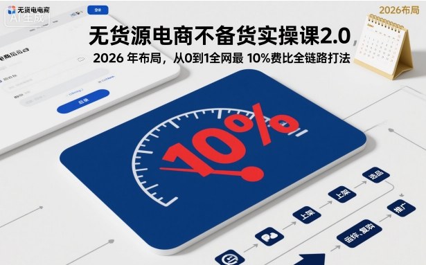 无货源电商不备货实操课2.0，2026年布局，从0到1全网最低10%费比全链路打法【更新26年3月】-千城资源网