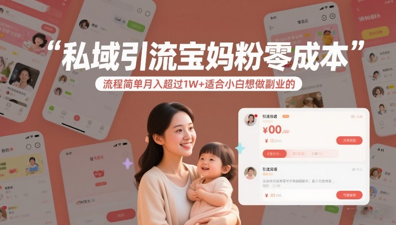 私域引流宝妈粉零成本流程简单月入超过1W+适合小白想做副业的-千城资源网
