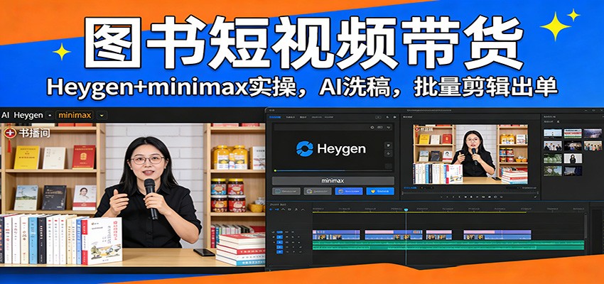 图书短视频带货：Heygen+minimax实操，AI洗稿 ，批量剪辑出单-千城资源网