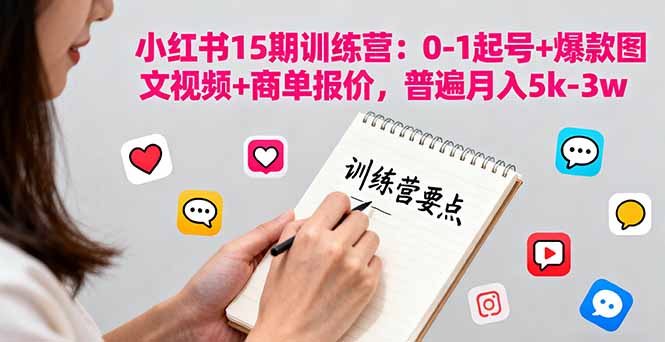小红书15期训练营：0-1起号+爆款图文视频+商单报价，普遍月入5k-3w-千城资源网