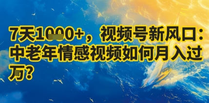 7天收益1k+，视频号新风口：中老年情感视频如何月入过W?-千城资源网