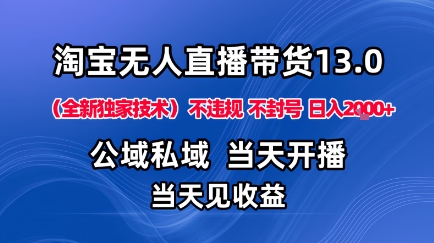 淘宝无人直播13.0，公域私域技术，不封号，不违规布局下半年旺季赛道，日入1K+（独家技术）【揭秘】-千城资源网