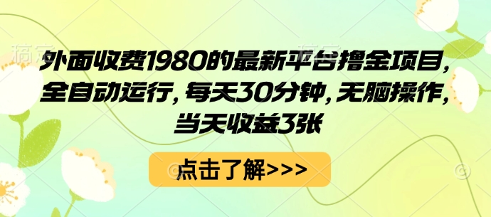 外面收费1980的最新平台撸金项目，全自动运行，每天30分钟，无脑操作，当天收益3张【揭秘】-千城资源网