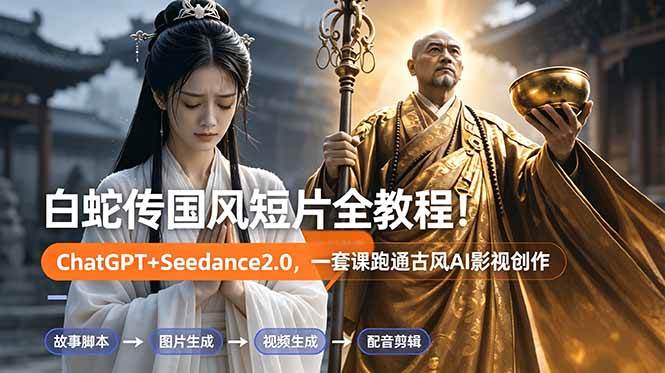 （18737期）白蛇传-国风短片全教程！ChatGPT+Seedance2.0，一套课跑通古风AI影视创作-千城资源网