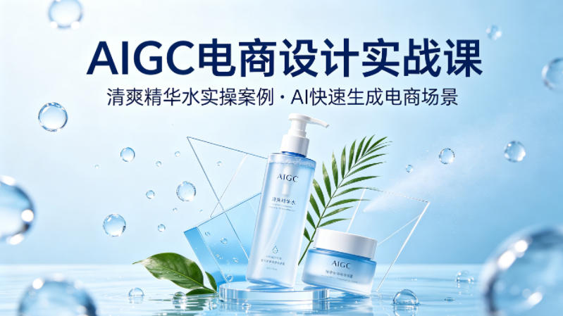AIGC电商设计实战课，以清爽精华水为实操案例，教你用AI快速生成电商场景-千城资源网