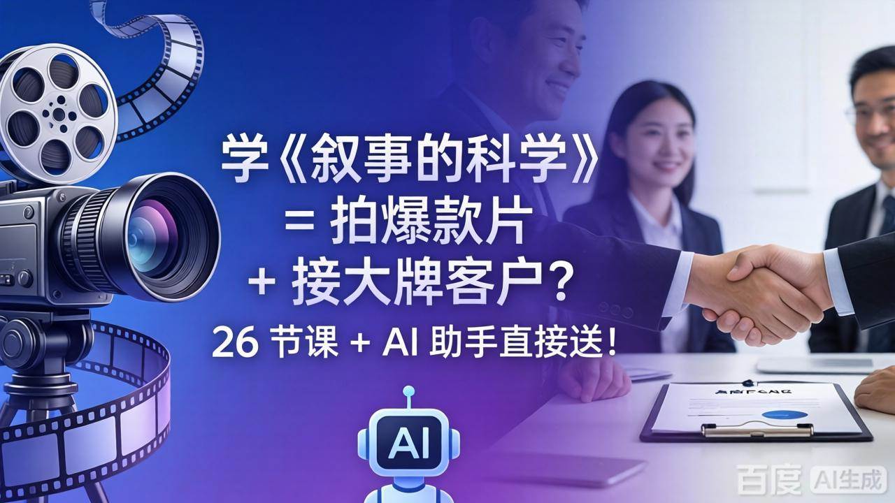 （18302期）学《叙事的科学》= 拍爆款片 + 接大牌客户？26 节课 + AI 助手直接送！-千城资源网