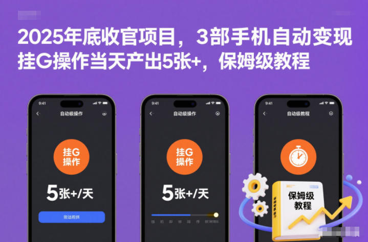 2025年底收官项目，3部手机自动变现，挂G操作当天产出5张+，保姆级教程【揭秘】-千城资源网