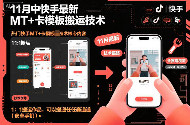 11月中快手最新MT+卡模板搬运技术，1：1搬运作品，可以搬运任何赛道（安卓手机）-千城资源网