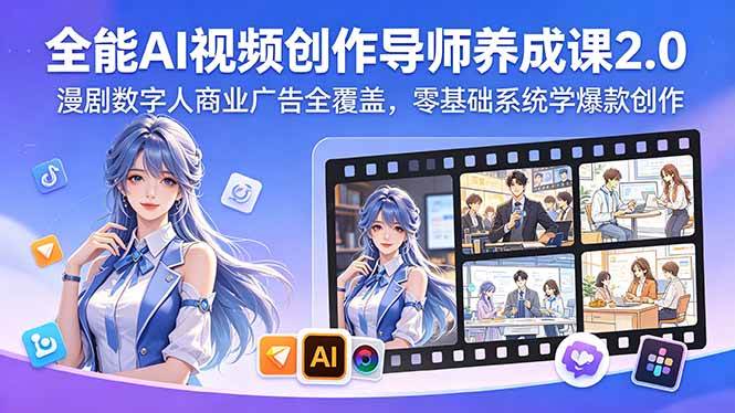 （18505期）全能AI视频创作导师养成课2.0，漫剧数字人商业广告全覆盖，零基础系统学爆款创作-千城资源网
