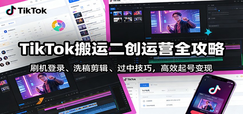 TikTok搬运二创运营全攻略：刷机登录、洗稿剪辑 、过中技巧，高效起号变现-千城资源网