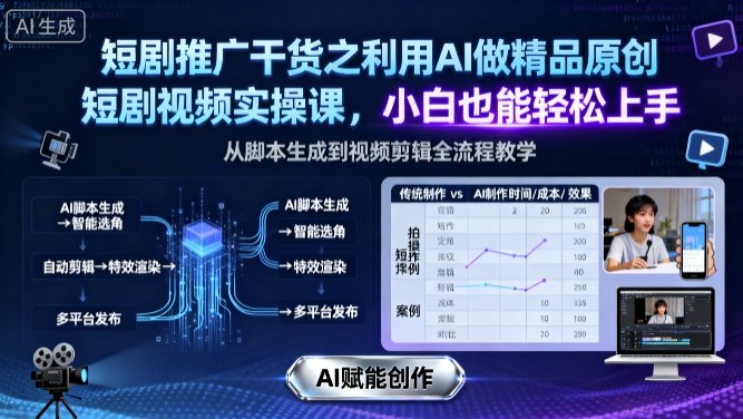 短剧推广干货之利用AI做精品原创短剧视频实操课，小白也能轻松上手-千城资源网