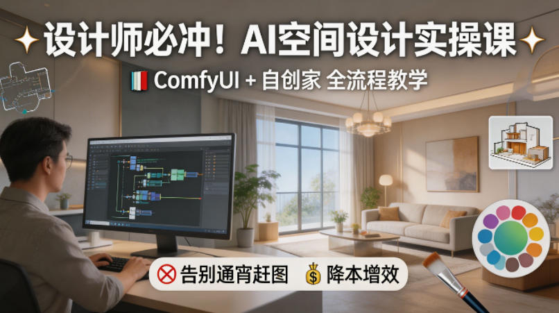 设计师必冲！AI空间设计实操课，ComfyUI+自创家全教学，告别通宵赶图，降本增效-千城资源网
