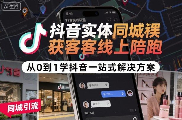 抖音实体同城获客线上陪跑，从0到1学抖音一站式解决方案-千城资源网