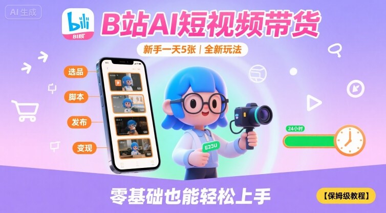 B站AI短视频带货，新手一天5张，全新玩法【保姆级教程】-千城资源网