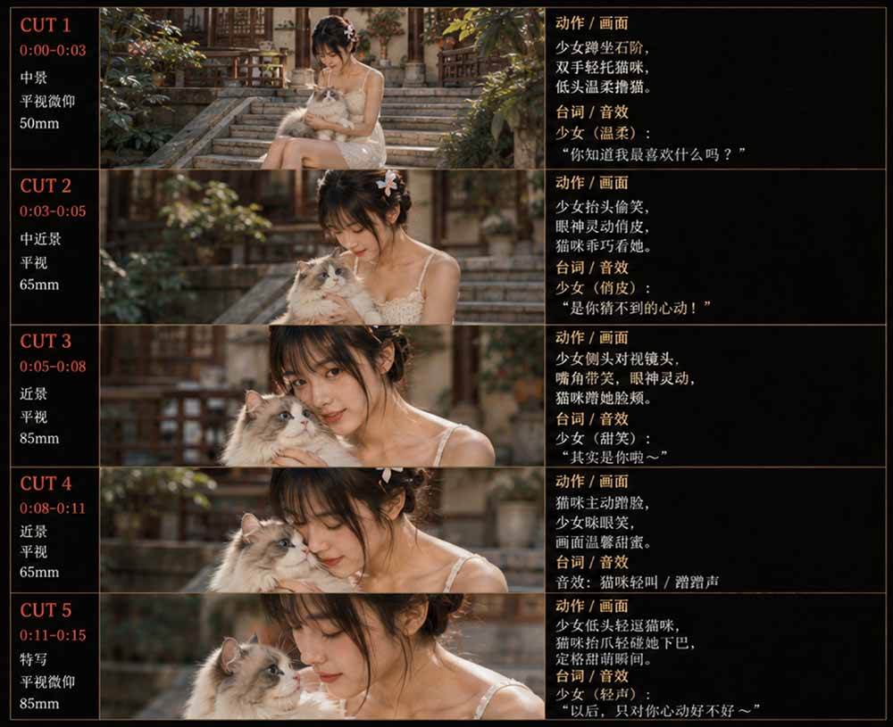 （18909期）美女和猫故事提示词，人物一致性提示词+故事板-千城资源网