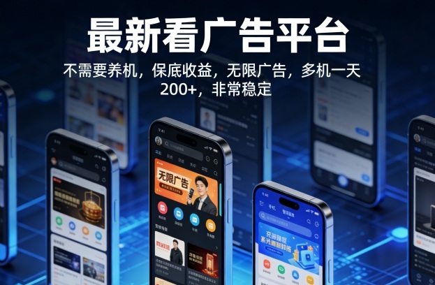 最新看广告平台，不需要养机，保底收益，无限广告，多机一天200+，非常稳定【揭秘】-千城资源网