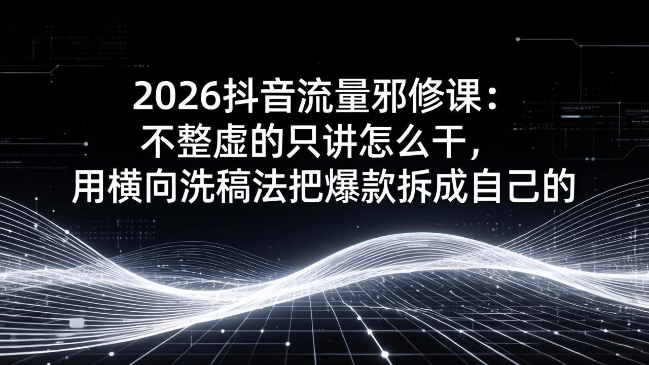2026抖音流量邪修课：不整虚的只讲怎么干，用横向洗稿法把爆款拆成自己的-千城资源网