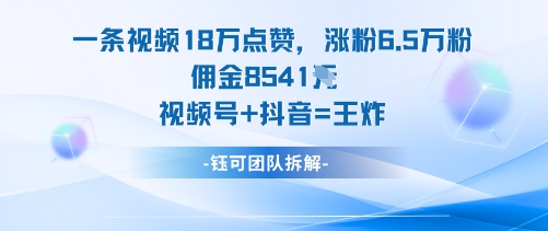 一条视频18W点赞，涨粉6.5W粉佣金8541米，视频号+抖音=王炸-千城资源网