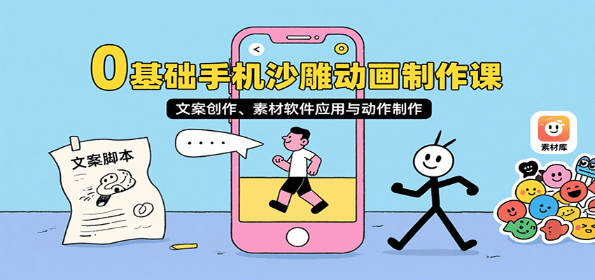 0基础手机沙雕动画制作课，文案创作、素材软件应用与动作制作-千城资源网