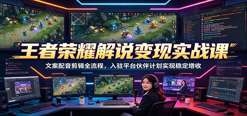 王者荣耀解说变现实战课：文案配音剪辑全流程，入驻平台伙伴计划实现稳定增收-千城资源网