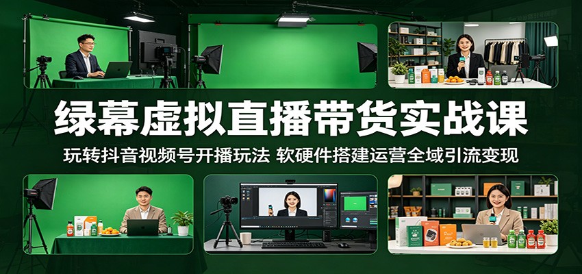 绿幕虚拟直播带货实战课：玩转抖音视频号开播玩法，软硬件搭建运营全域引流变现-千城资源网