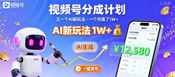 视频号分成计划：又一个AI新玩法，一个月搞了1W+，纯AI生成，一键发布即可-千城资源网