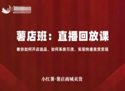 小红薯薯店商城卖货直播回放课，教你如何开店选品、如何系统引流，实现快速卖货变现-千城资源网