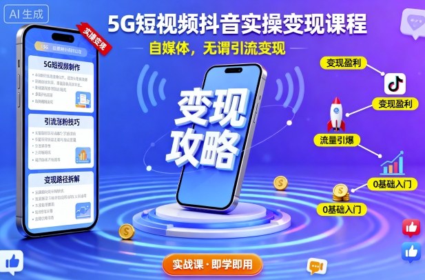 5G短视频抖音实操变现课程，自媒体，无谓引流变现-千城资源网