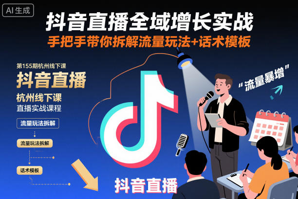 抖音直播全域增长实战第155期杭州线下课，手把手带你拆解流量玩法+话术模板-千城资源网