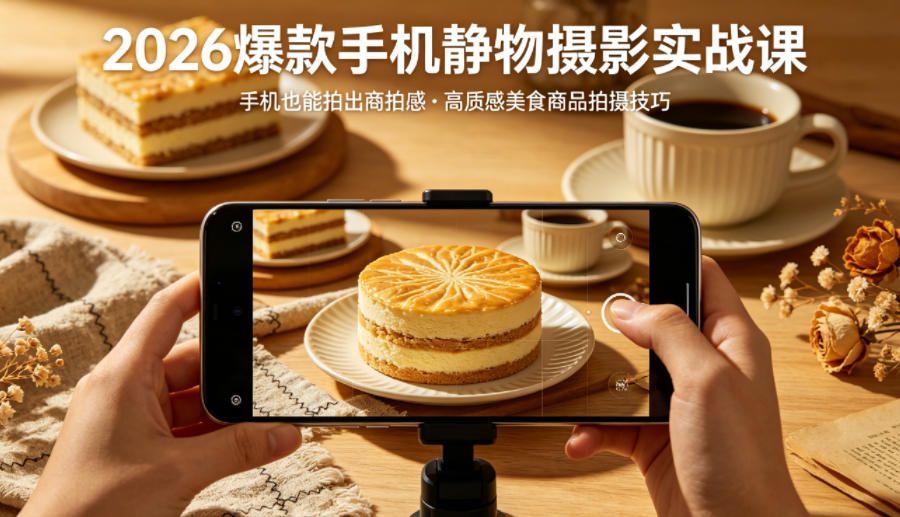 2026爆款手机静物摄影实战课，手机也能拍出商拍感，学会拍出高质感美食商品-千城资源网