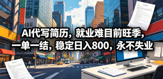 AI代写简历，就业难目前旺季，一单一结，稳定日入800，永不失业-千城资源网