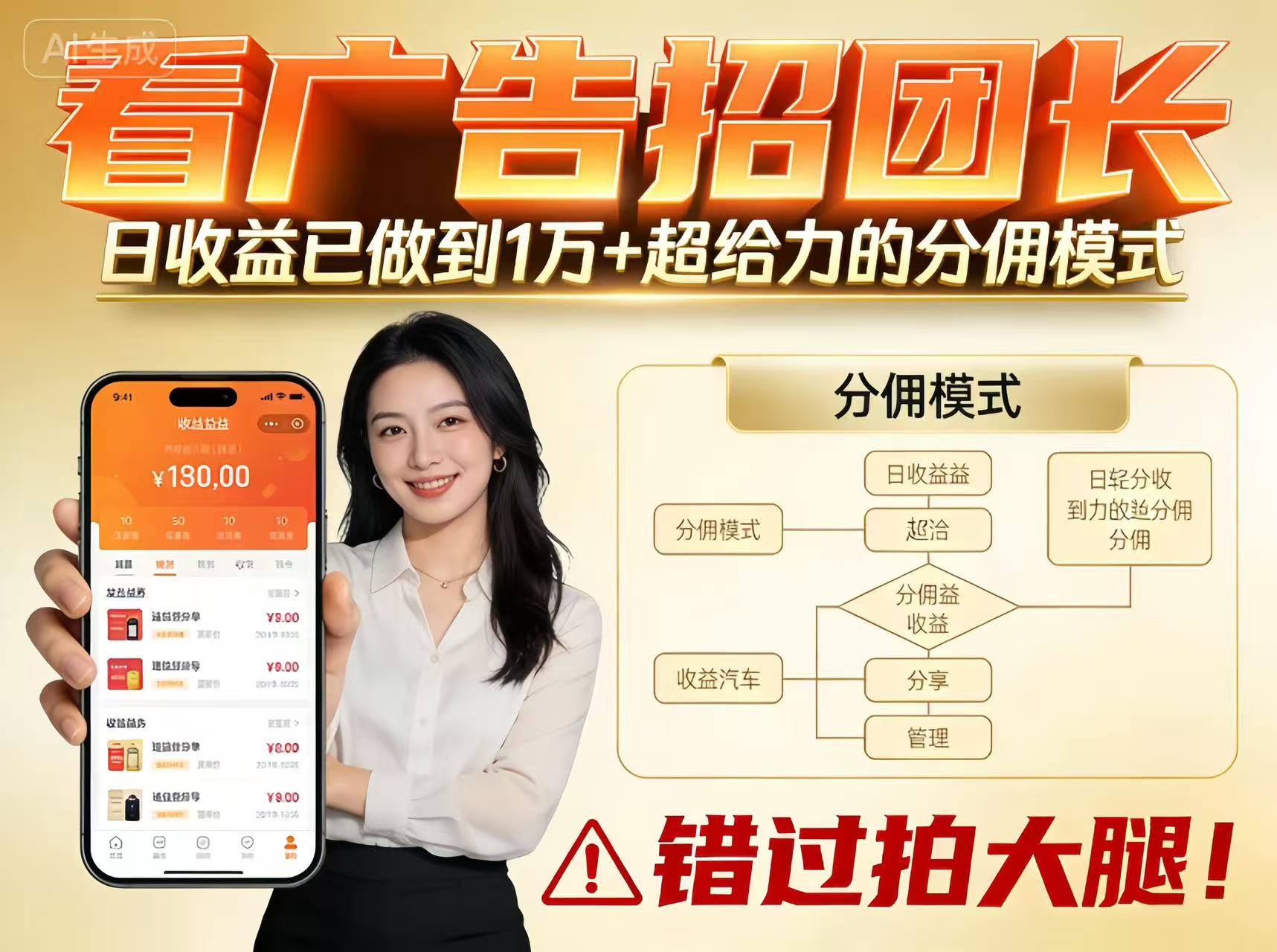 看广告招团长，团队收益已做到日入1万，分佣模式超给力，错过拍大腿-千城资源网