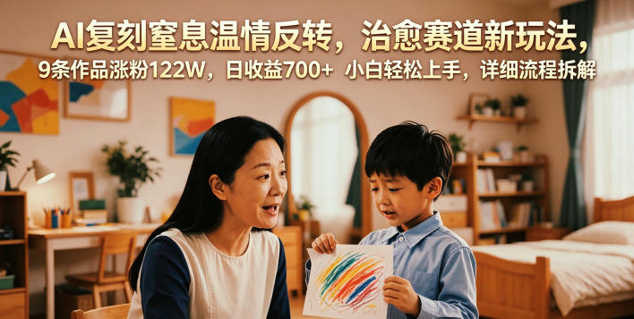 AI复刻窒息温情反转，治愈赛道新玩法，9条作品涨粉122W，日收益700+ 小白轻松上手，详细流程拆解-千城资源网