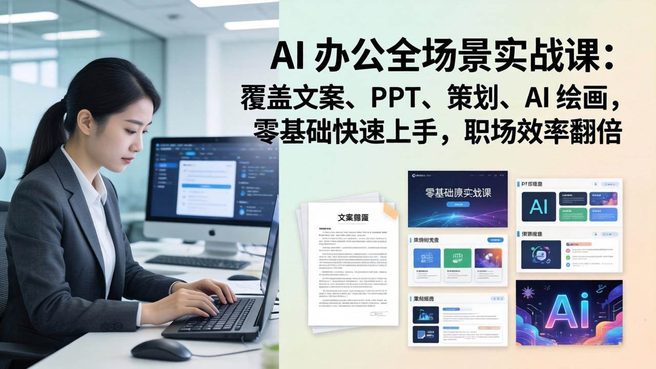 （17732期） AI 办公全场景实战课：覆盖文案、PPT、策划、AI 绘画，零基础快速上手，职场效率翻倍-千城资源网