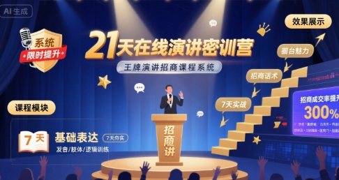 21天在线演讲密训营，王牌演讲招商课程系统-千城资源网