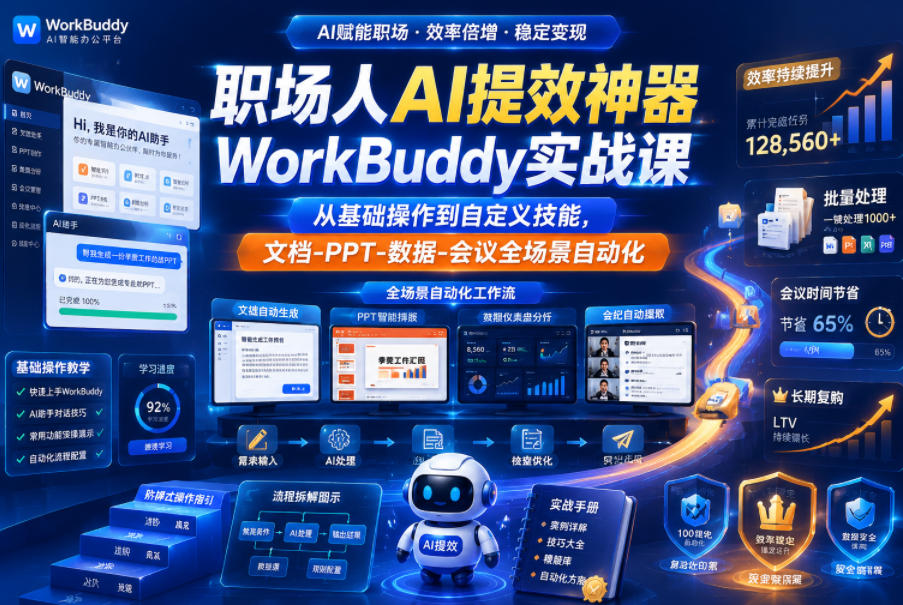 职场人AI提效神器WorkBuddy实战课，从基础操作到自定义技能，文档-PPT-数据-会议全场景自动化-千城资源网