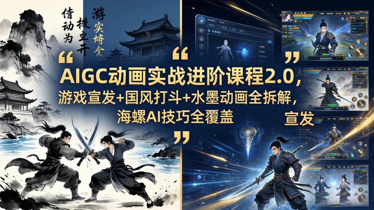 （18235期）AIGC动画实战进阶课程2.0，游戏宣发+国风打斗+水墨动画全拆解，海螺AI技巧全覆盖-千城资源网