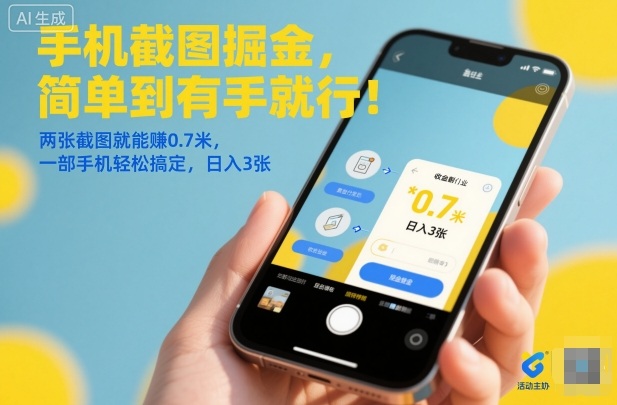 手机截图掘金，简单到有手就行！两张截图就能賺0.7米，一部手机轻松搞定，日入3张【揭秘】-千城资源网