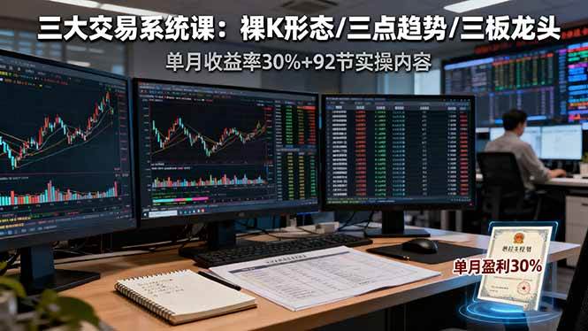 （16269期）三大交易系统课：裸K形态/三点趋势/三板体系，单月收益率30%+92节实操内容-千城资源网