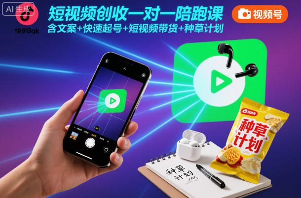 短视频创收一对一陪跑课，含文案+快速起号+短视频带货+种草计划-千城资源网