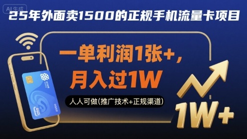 25年外面卖1500的正规手机流量卡项目，一单利润1张+，月入过1W，人人可做(推广技术+正规渠道)【揭秘】-千城资源网