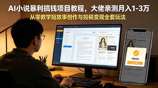 （18913期）AI小说暴利搞钱项目教程-更新，大佬亲测月入1-3万，从零教学短故事创作与投稿变现全套玩法-千城资源网