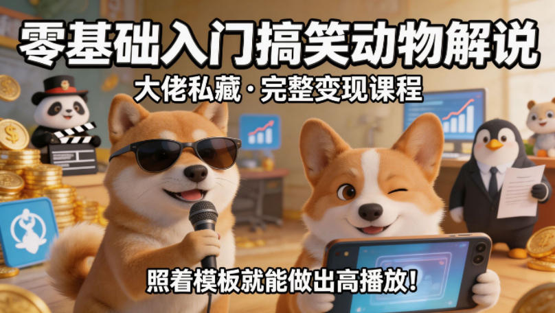零基础入门搞笑动物解说，大佬私藏完整变现课程，照着模板就能做出高播放-千城资源网