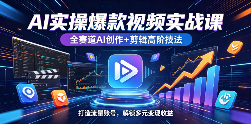 AI实操爆款视频实战课，全赛道AI创作+剪辑高阶技法，打造流量账号，解锁多元变现收益-千城资源网