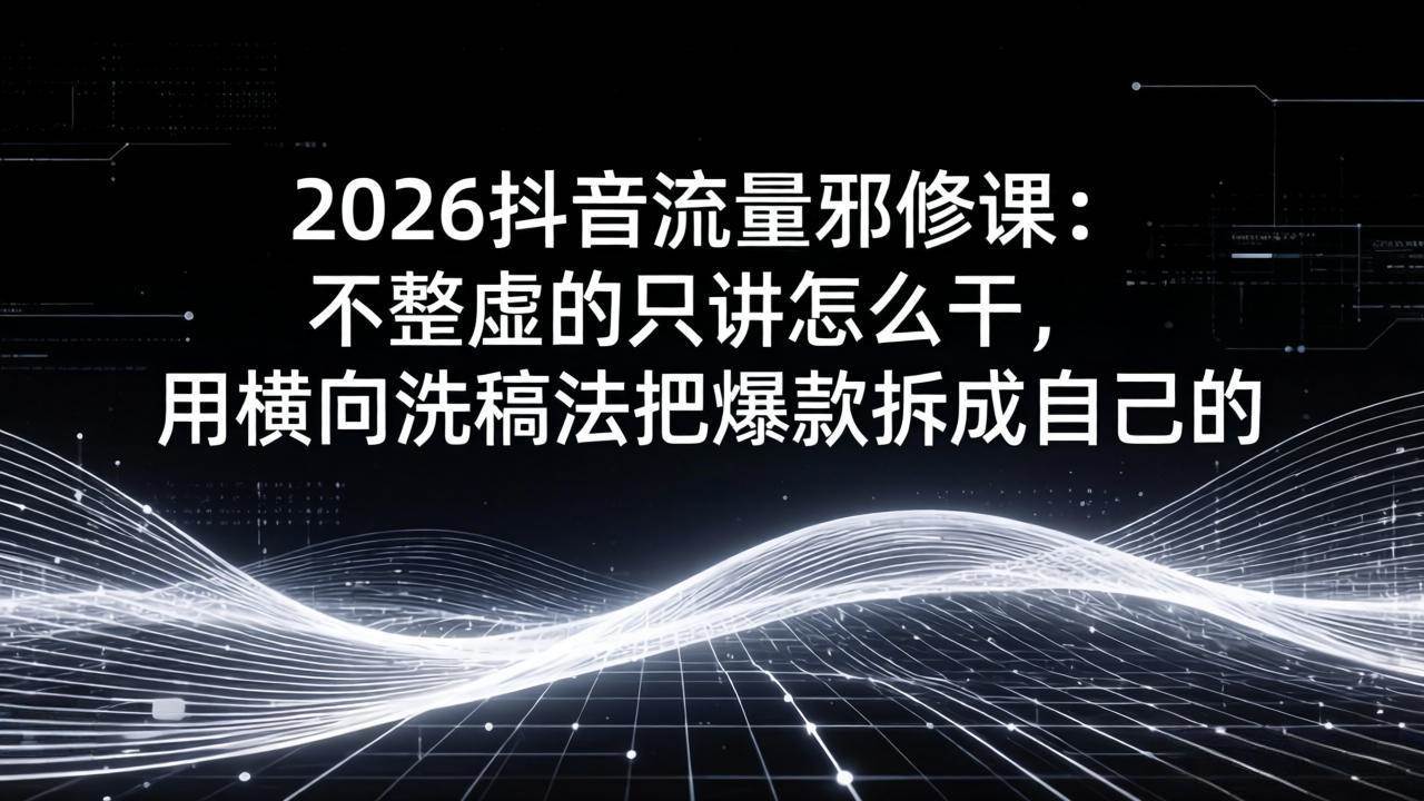 （17725期）2026抖音流量邪修课：不整虚的只讲怎么干，用横向洗稿法把爆款拆成自己的-千城资源网