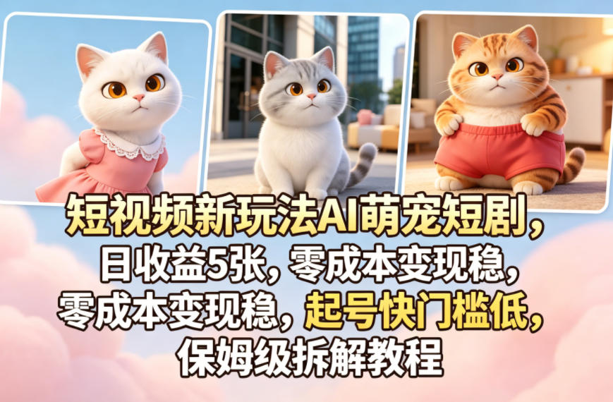 短视频新玩法AI萌宠短剧，日收益5张，零成本变现稳，起号快门槛低，保姆级拆解教程-千城资源网