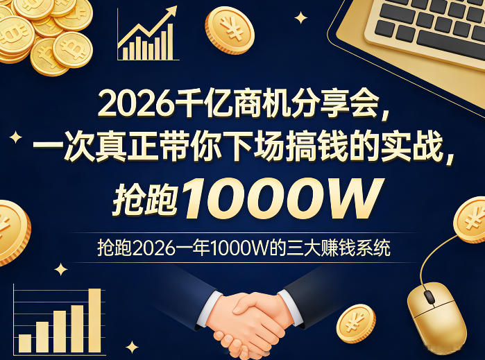 2026千亿商机分享会，一次真正带你下场搞钱的实战，抢跑2026一年1000W的三大賺钱系统-千城资源网