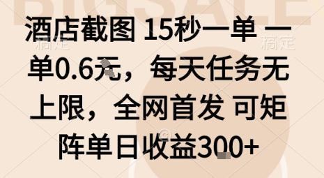酒店截图15秒一单，一单0.6米，每天任务无上限，全网首发可矩阵单日收益3张【揭秘】-千城资源网